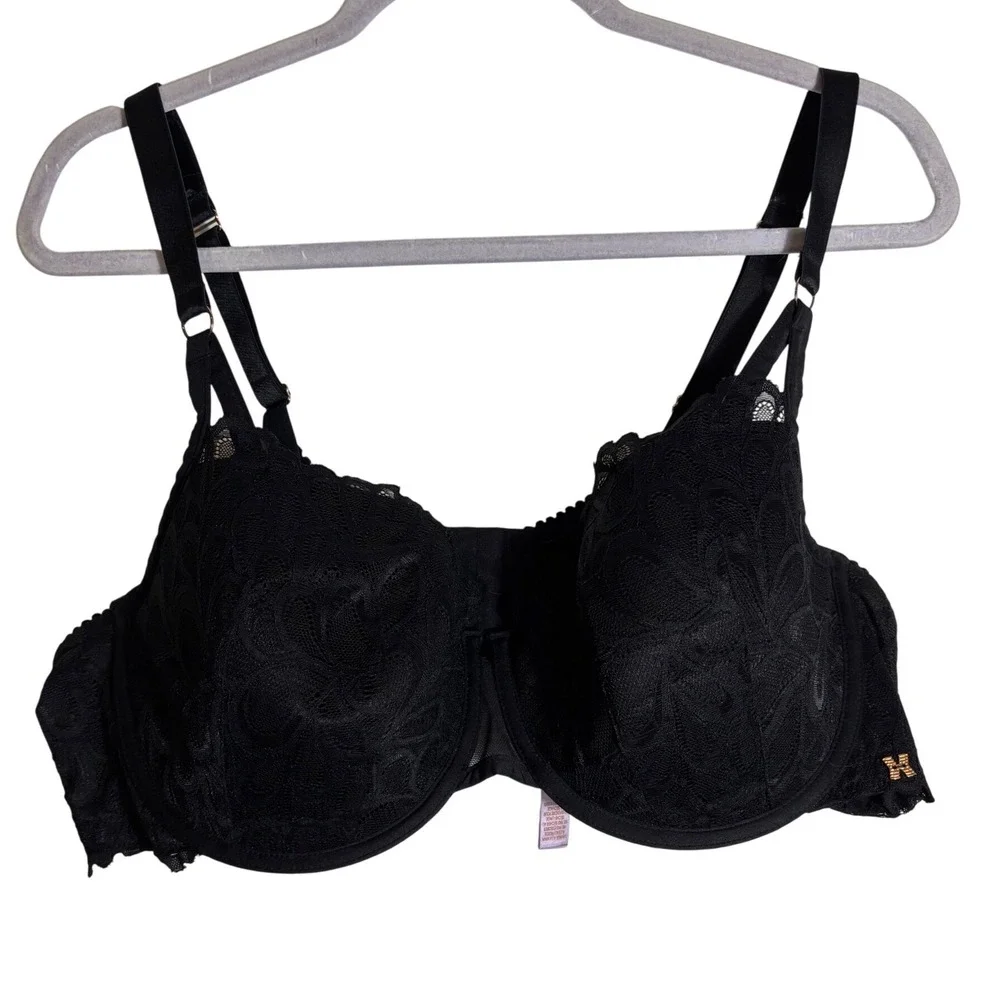 Savage X Fenty Black‎ Floral Lace Lightly Lined Balconette Bra Size 44DD
